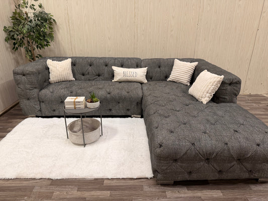 Large Gray Tufted Sectional Couch