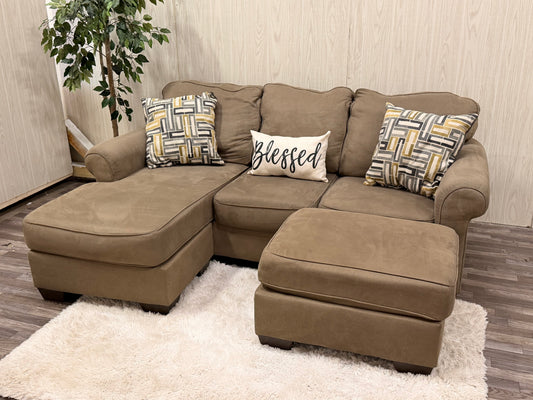 Brown Reversible Sectional Couch w/ Ottoman