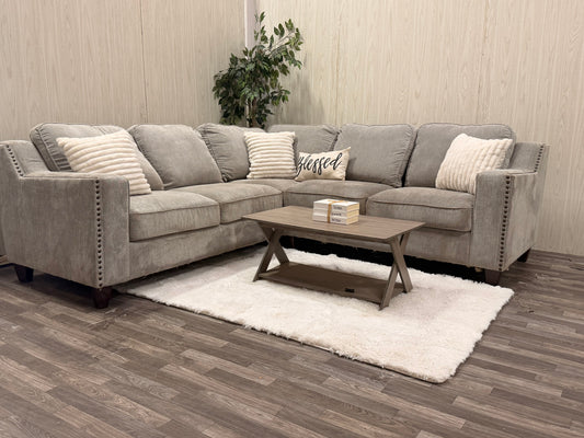 Gray Sectional w/ Nailhead Trim