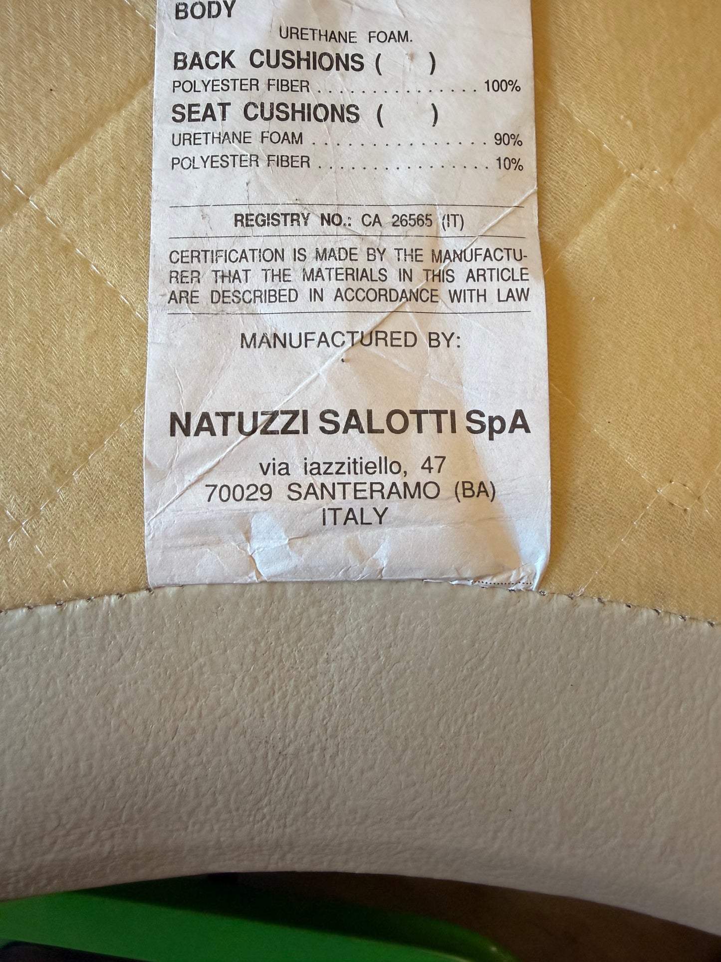 Large White Leather (Natuzzi) Sectional Couch