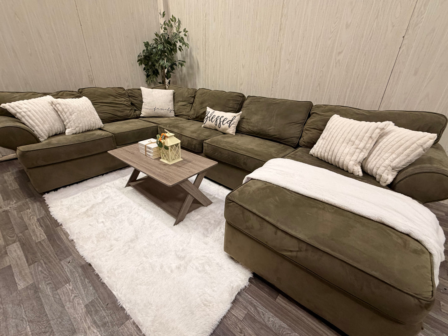 Large Olive Green Sectional Couch