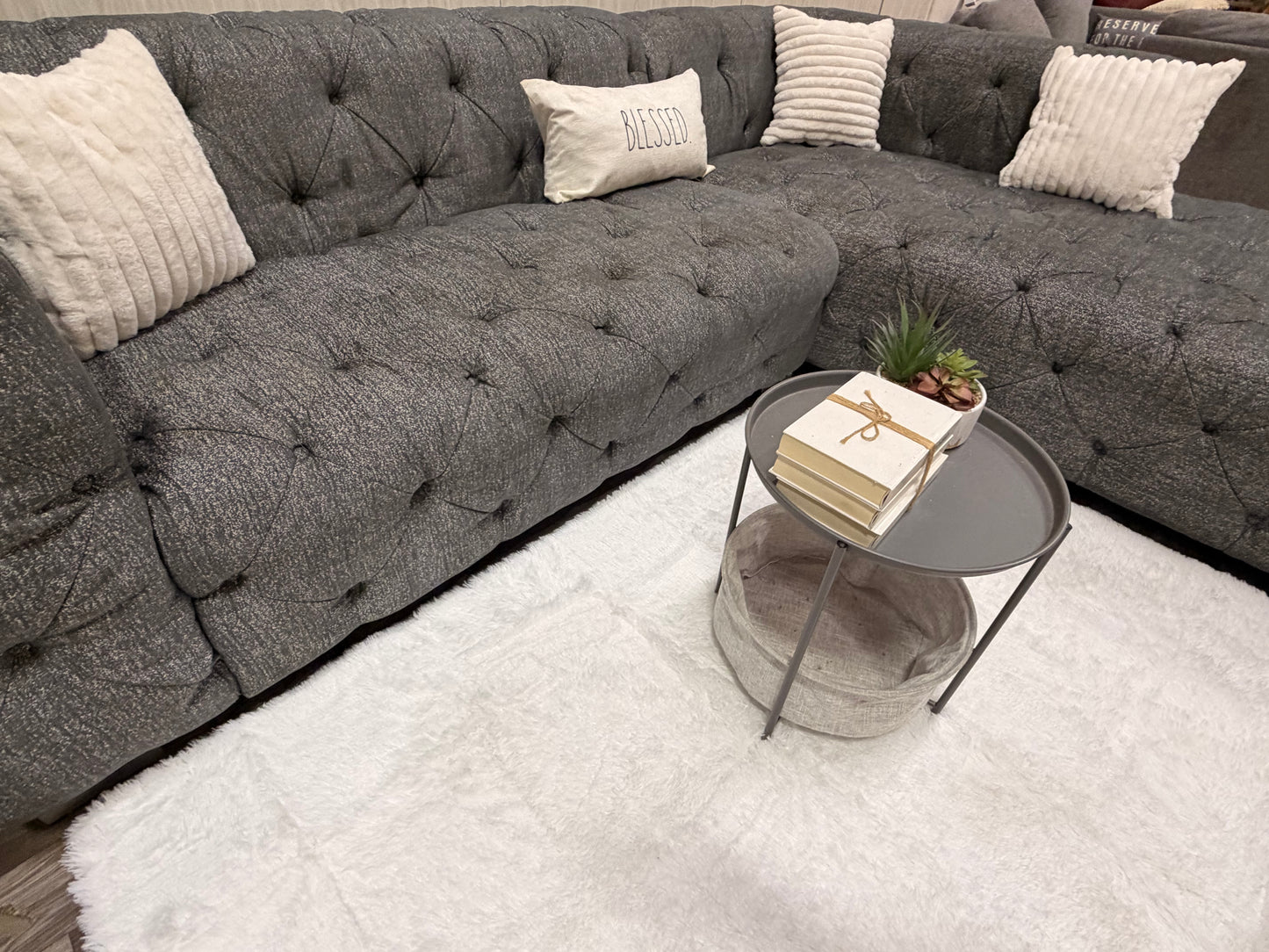 Large Gray Tufted Sectional Couch