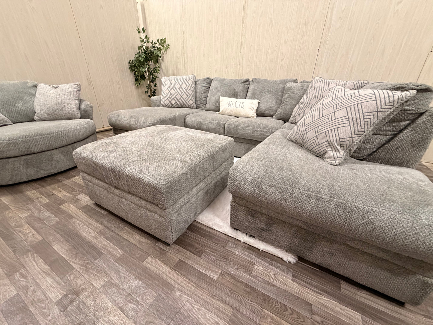 Large Ashley Furniture Sectional, Ottoman, Swivel Chair (Like New)