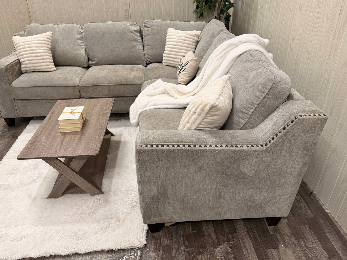 Gray Sectional w/ Nailhead Trim