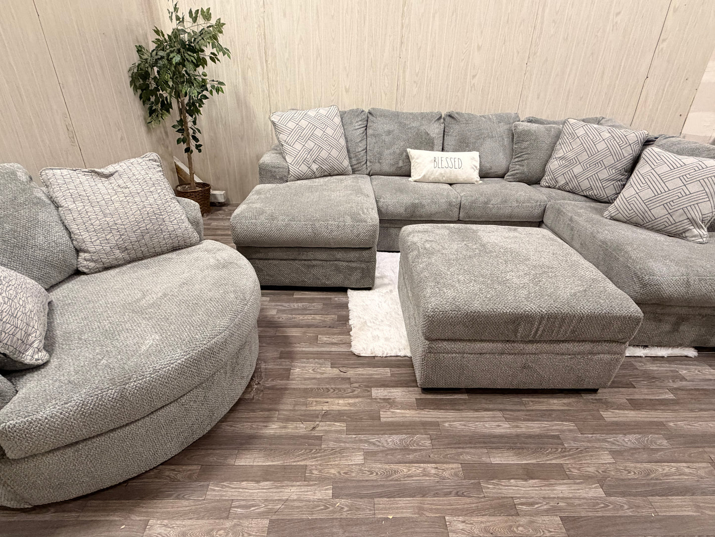 Large Ashley Furniture Sectional, Ottoman, Swivel Chair (Like New)