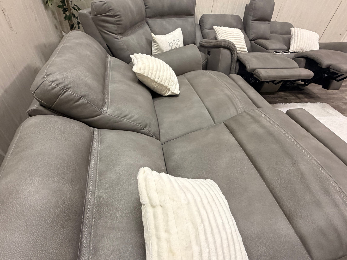 Large 3-piece Gray Ashley Furniture Reclining Sectional