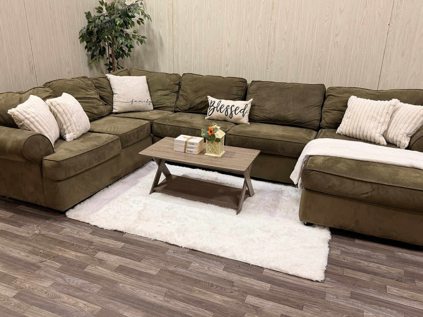 Large Olive Green Sectional Couch