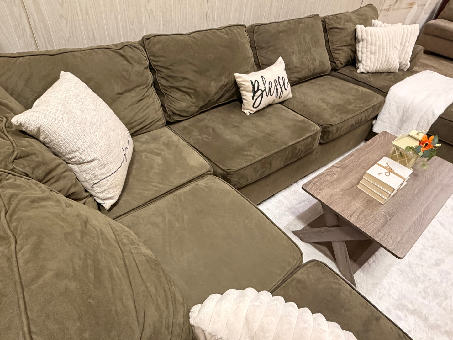 Large Olive Green Sectional Couch