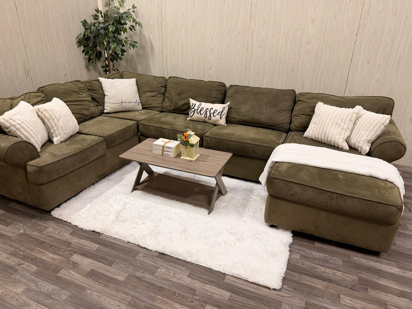 Large Olive Green Sectional Couch