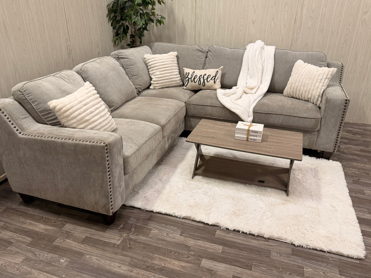 Gray Sectional w/ Nailhead Trim