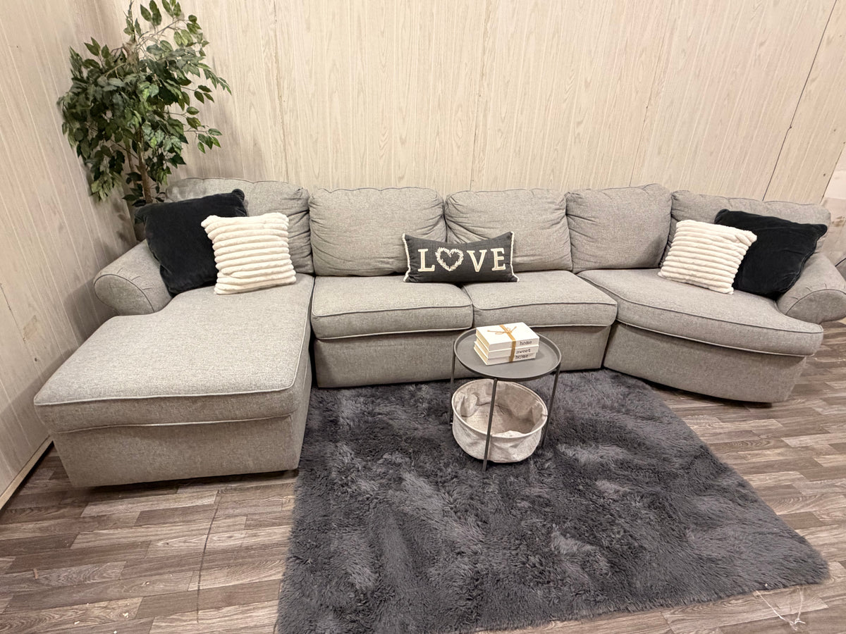 3-Piece Gray Sectional w/ Chaise & Cuddler