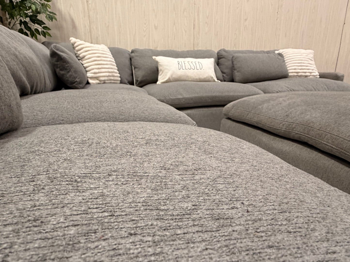Large Gray Modular Reclining Cloud Sectional Couch w/ USB