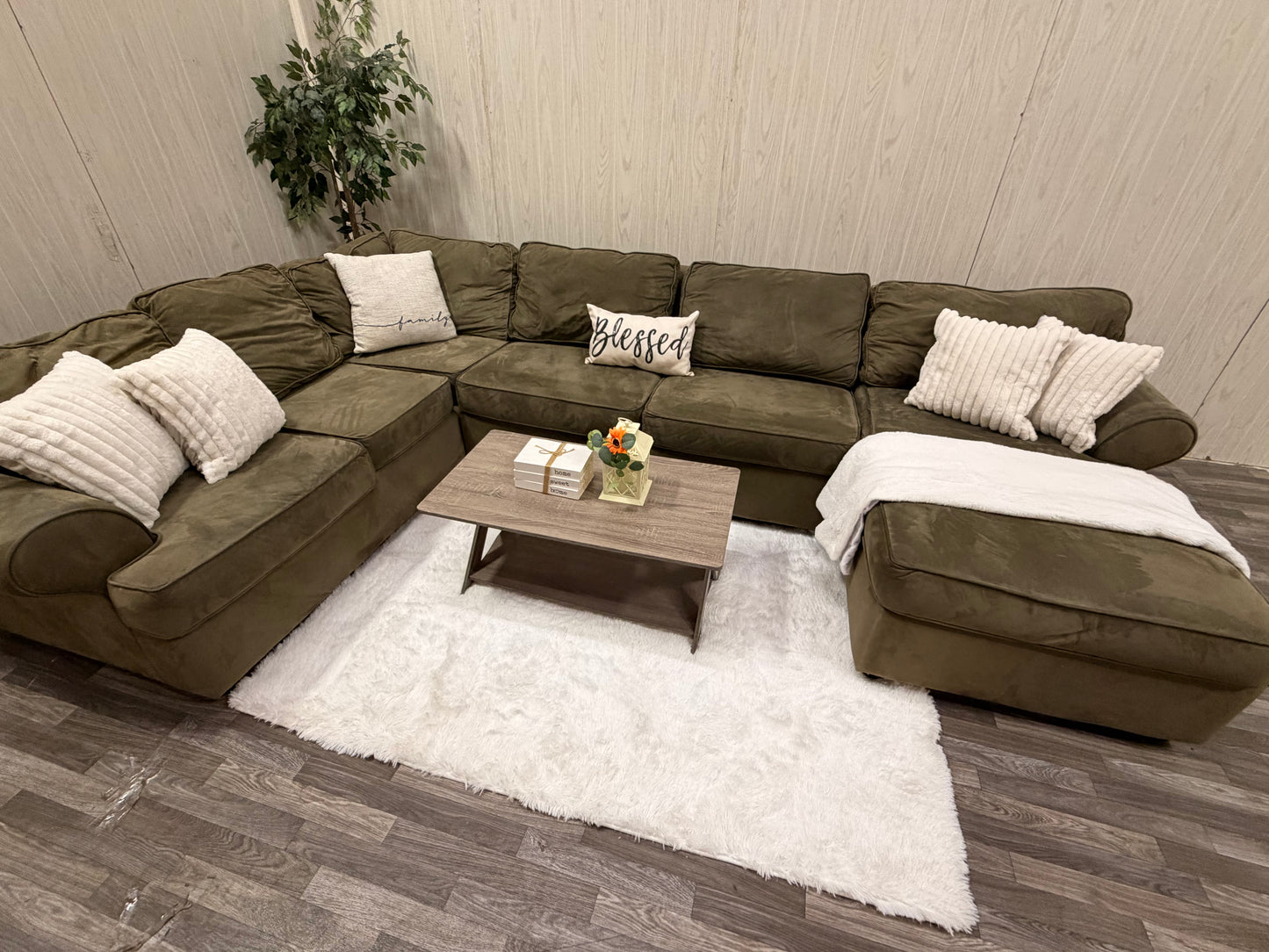 Large Olive Green Sectional Couch