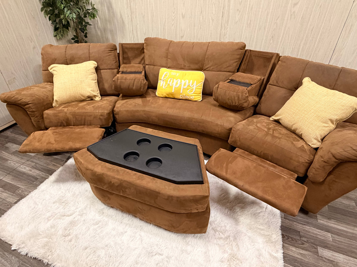 Brown 3-piece Reclining Sectional w/ Storage Ottoman