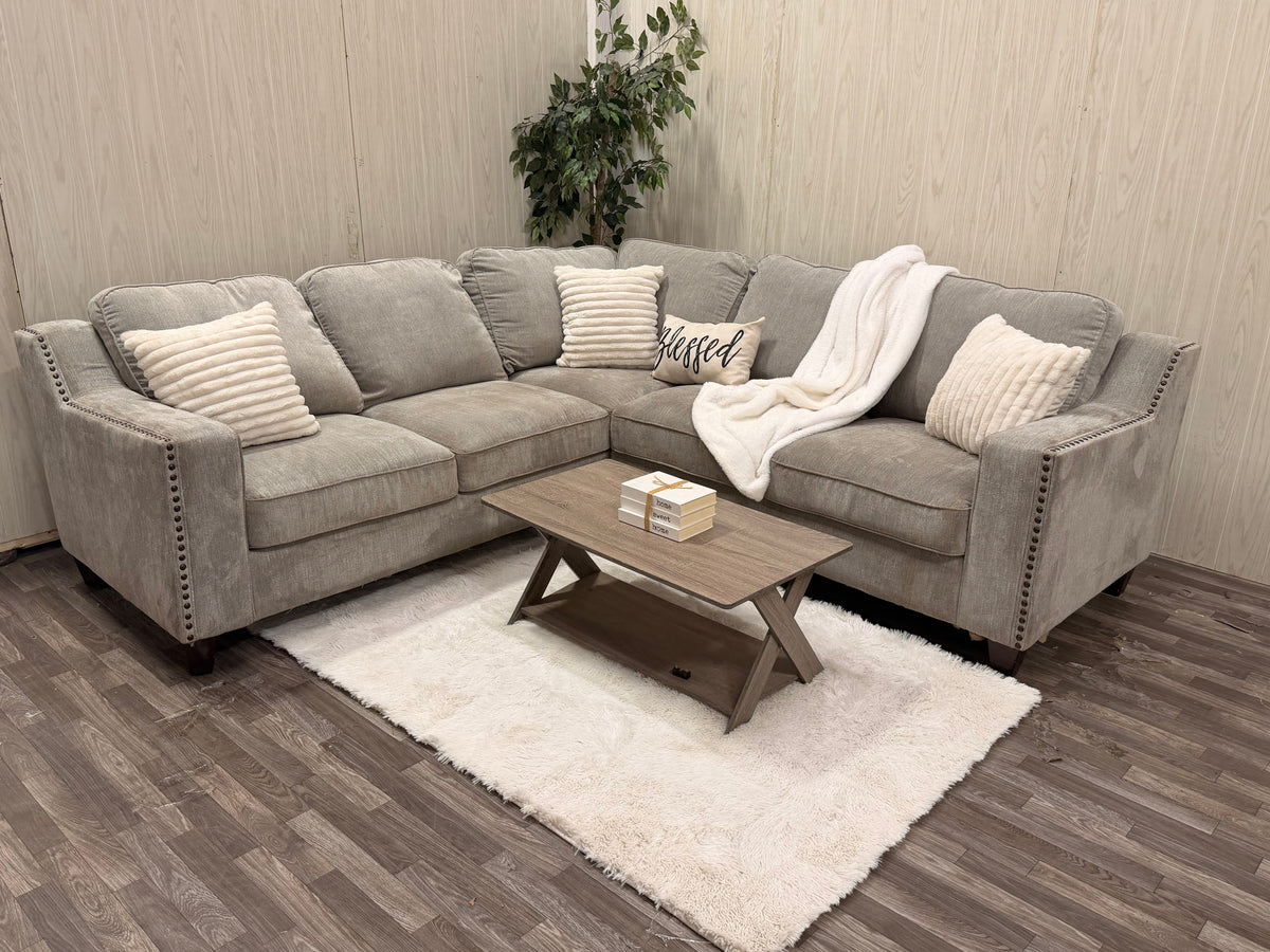 Gray Sectional w/ Nailhead Trim