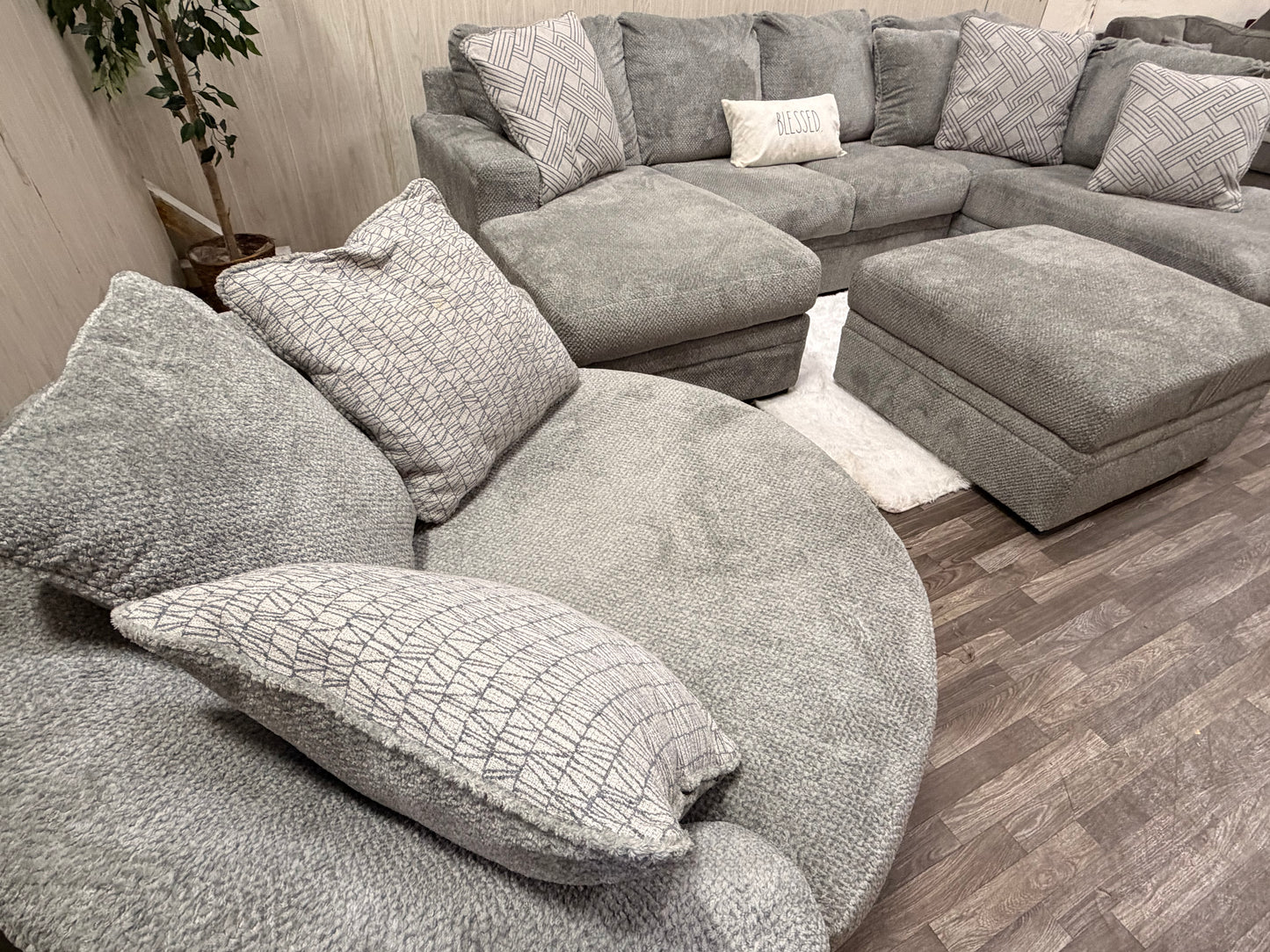 Large Ashley Furniture Sectional, Ottoman, Swivel Chair (Like New)