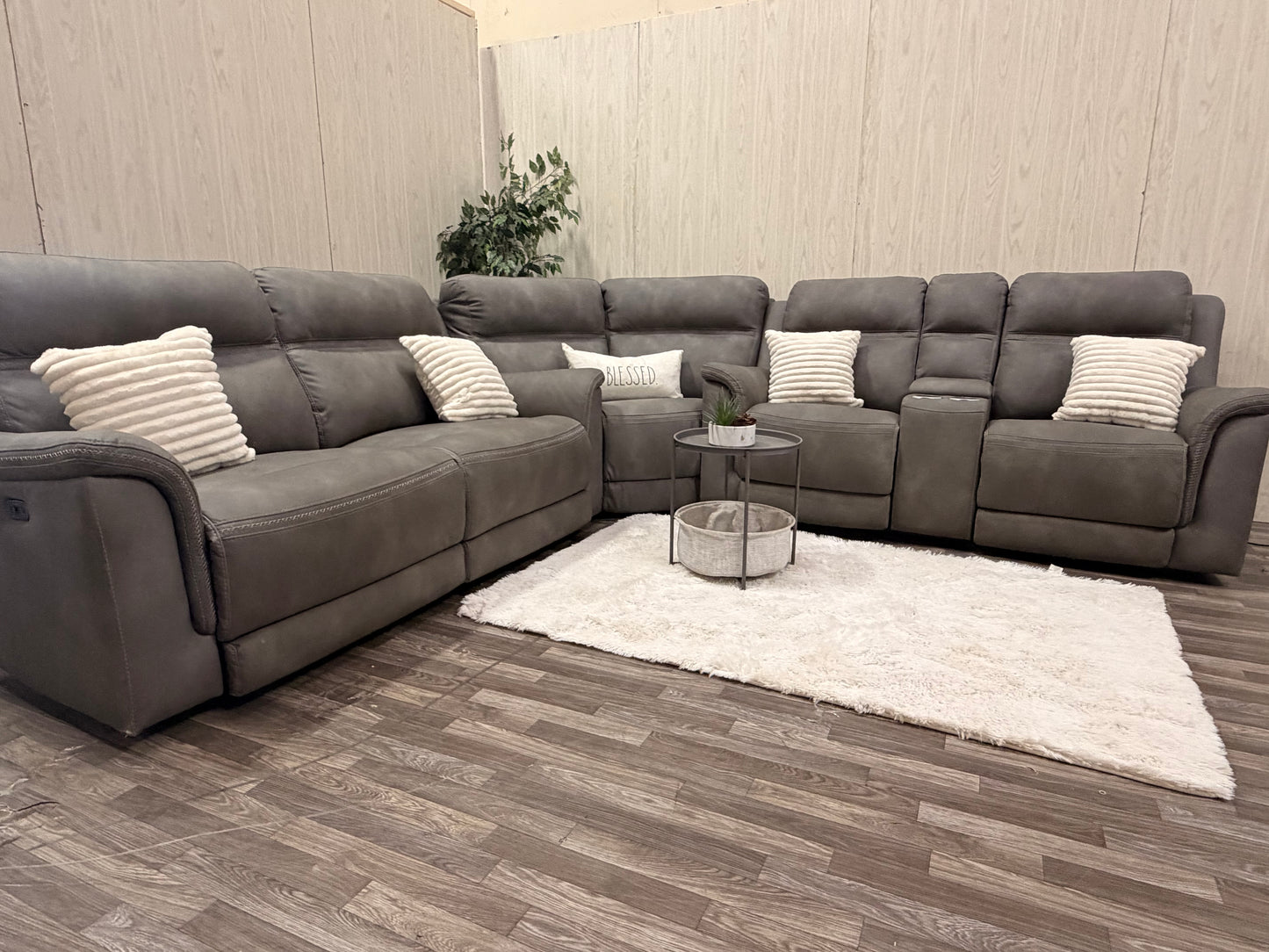 Large 3-piece Gray Ashley Furniture Reclining Sectional