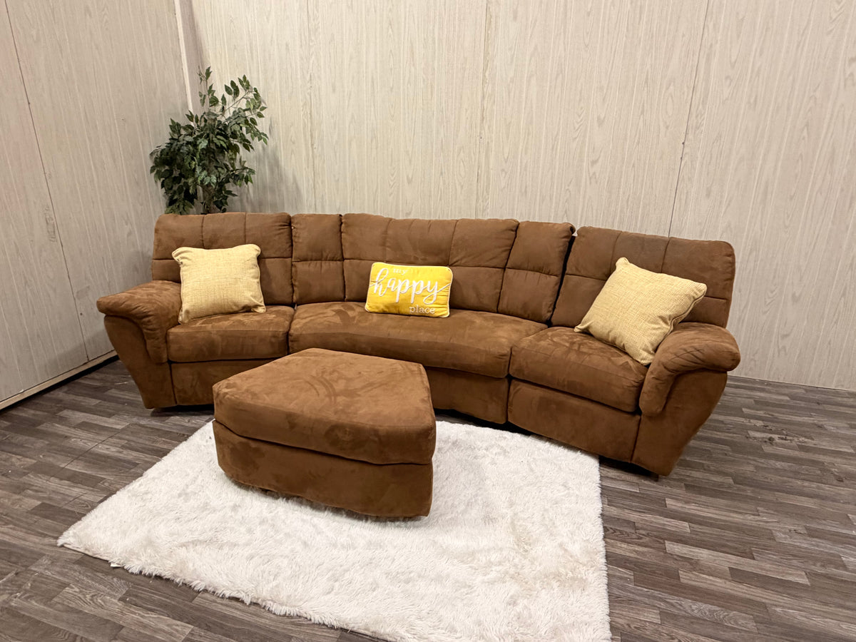 Brown 3-piece Reclining Sectional w/ Storage Ottoman