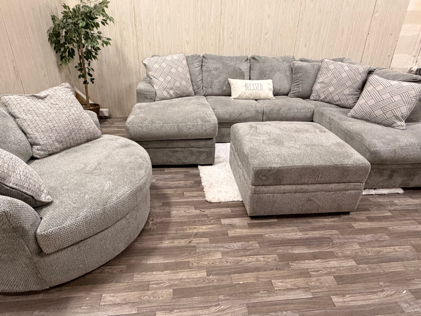 Large Ashley Furniture Sectional, Ottoman, Swivel Chair (Like New)