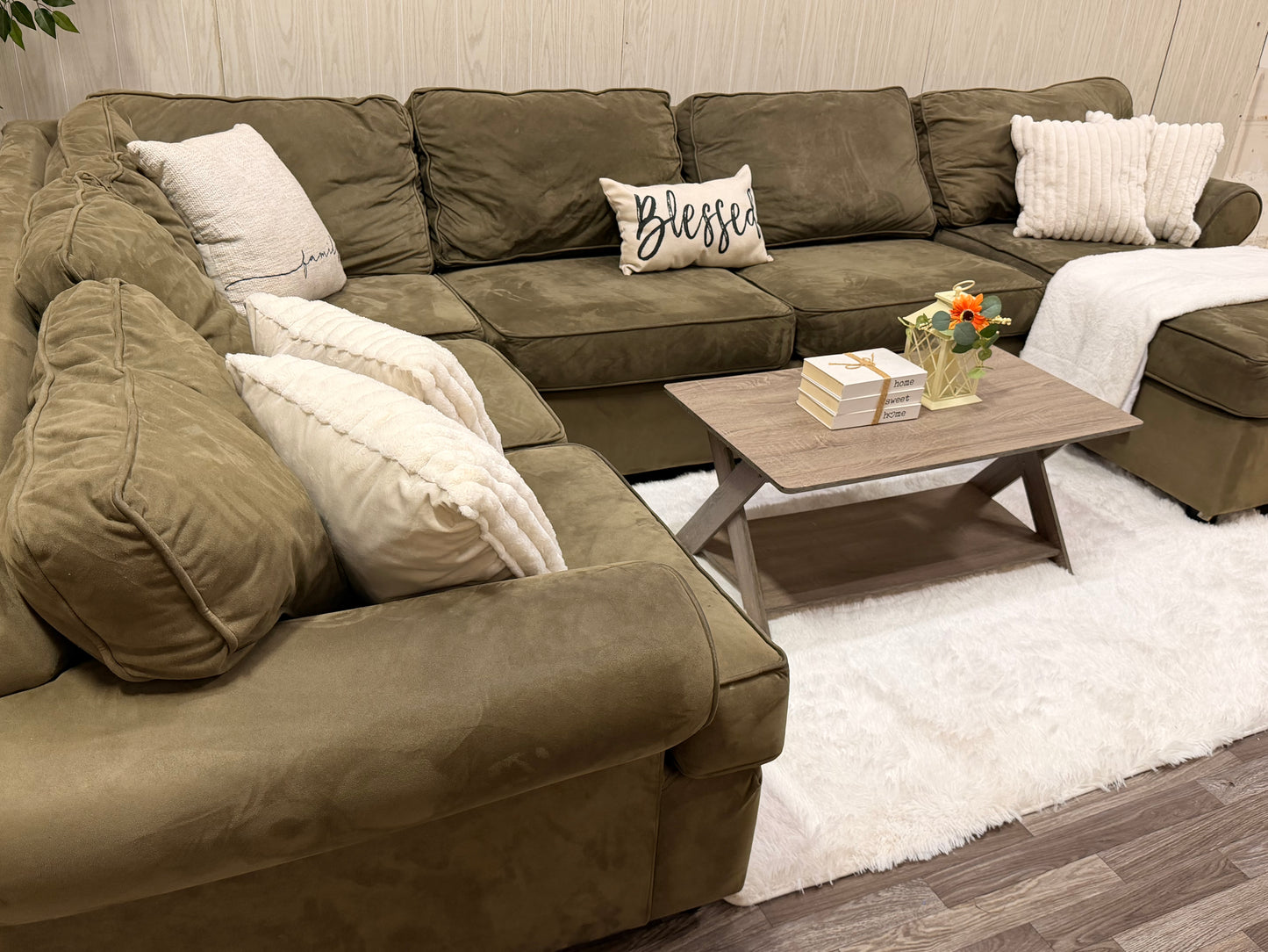 Large Olive Green Sectional Couch