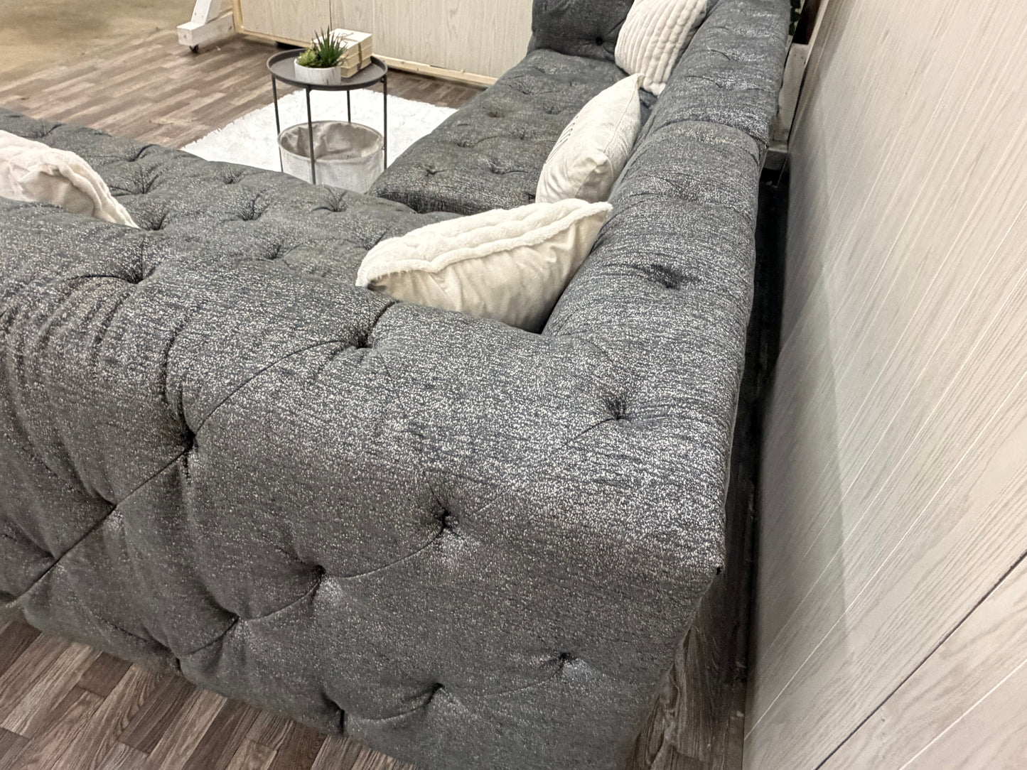 Large Gray Tufted Sectional Couch