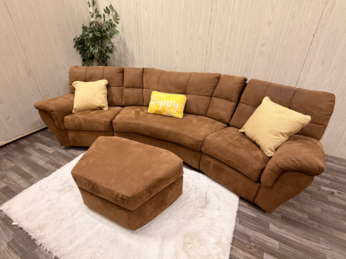 Brown 3-piece Reclining Sectional w/ Storage Ottoman