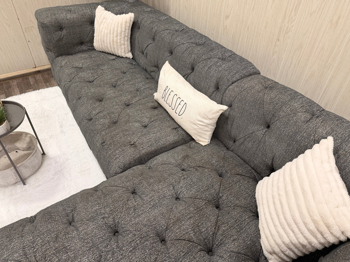 Large Gray Tufted Sectional Couch