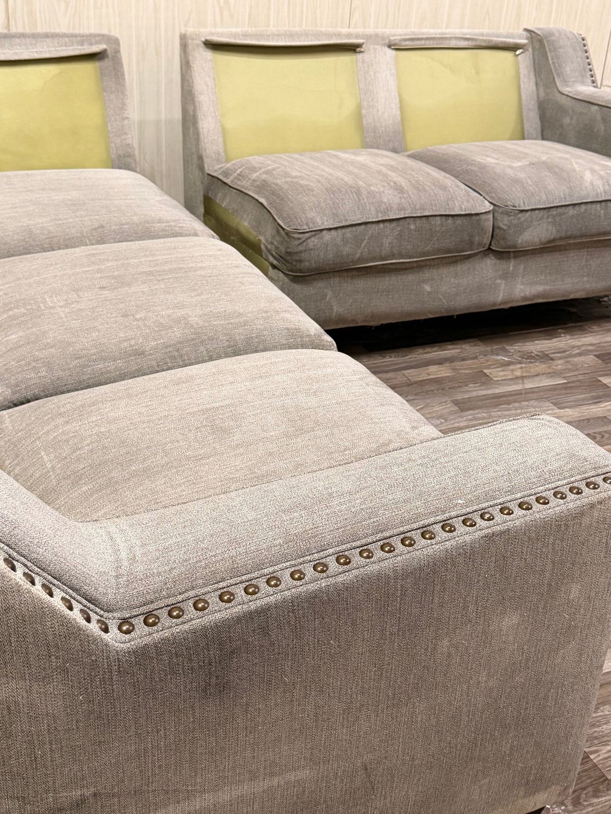 Gray Sectional w/ Nailhead Trim