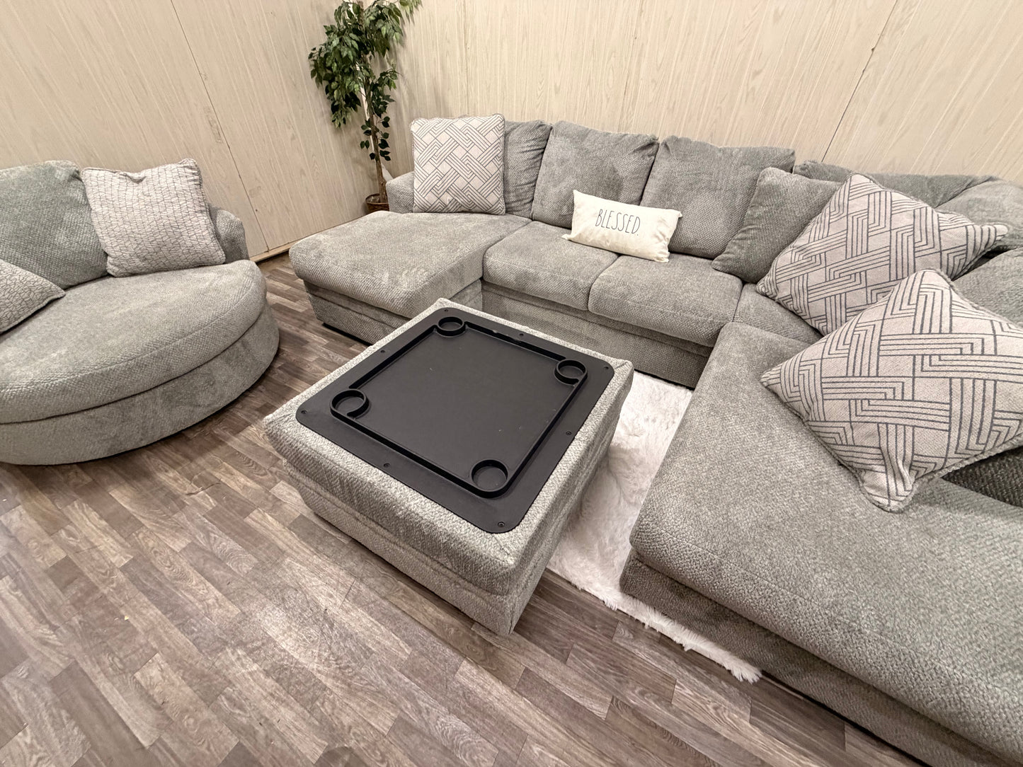 Large Ashley Furniture Sectional, Ottoman, Swivel Chair (Like New)