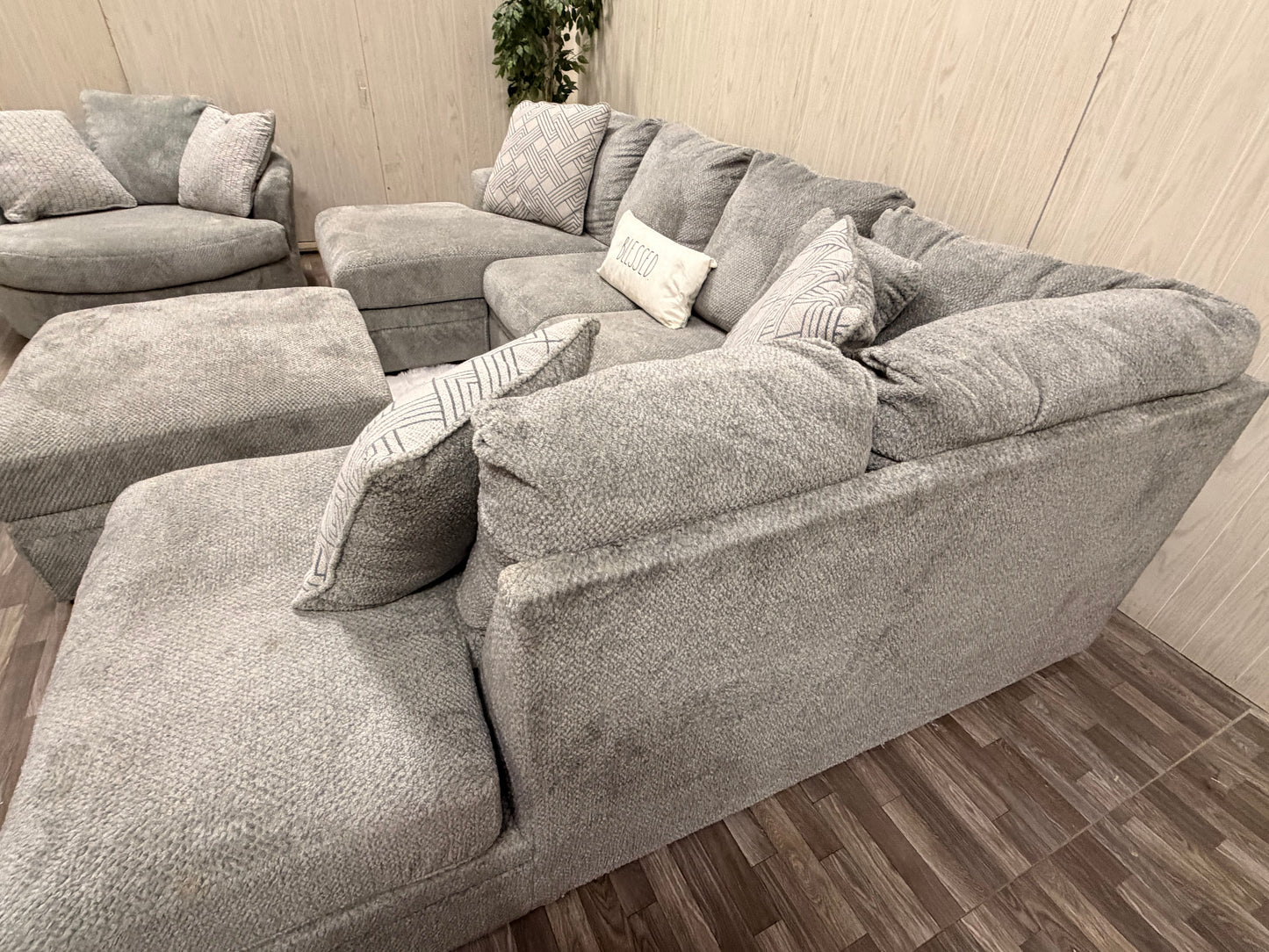 Large Ashley Furniture Sectional, Ottoman, Swivel Chair (Like New)
