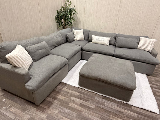 Large Gray Modular Reclining Cloud Sectional Couch w/ USB