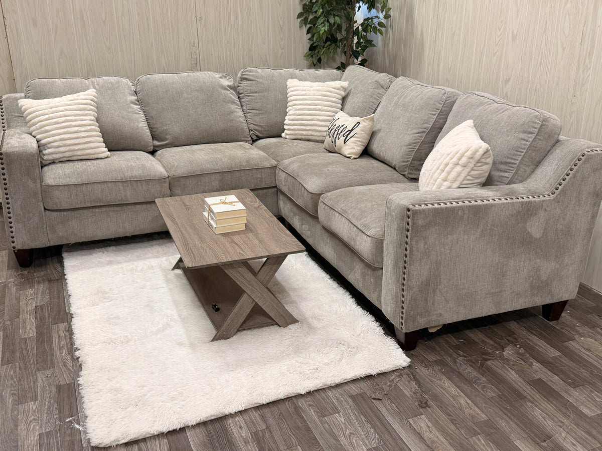 Gray Sectional w/ Nailhead Trim