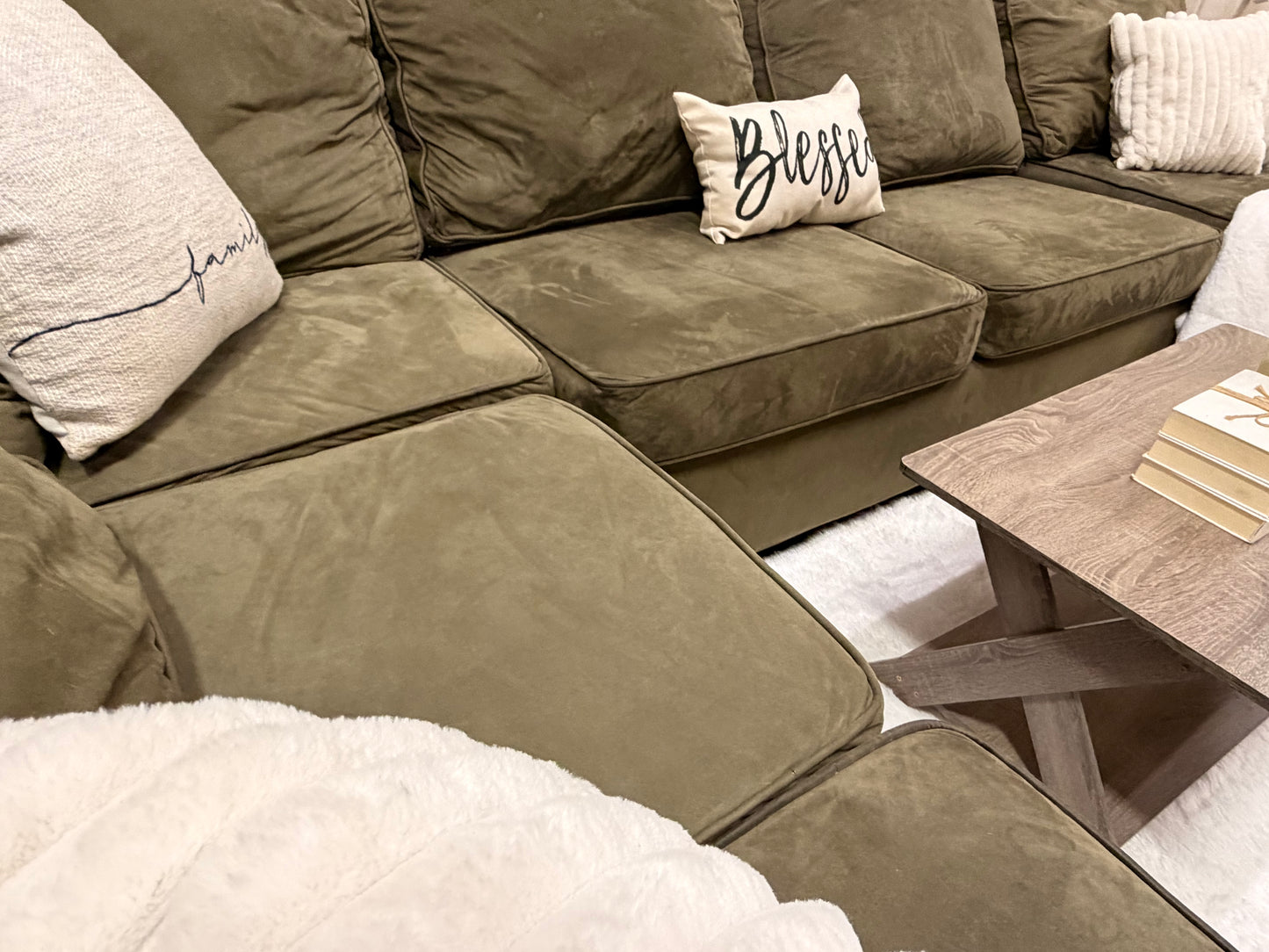 Large Olive Green Sectional Couch