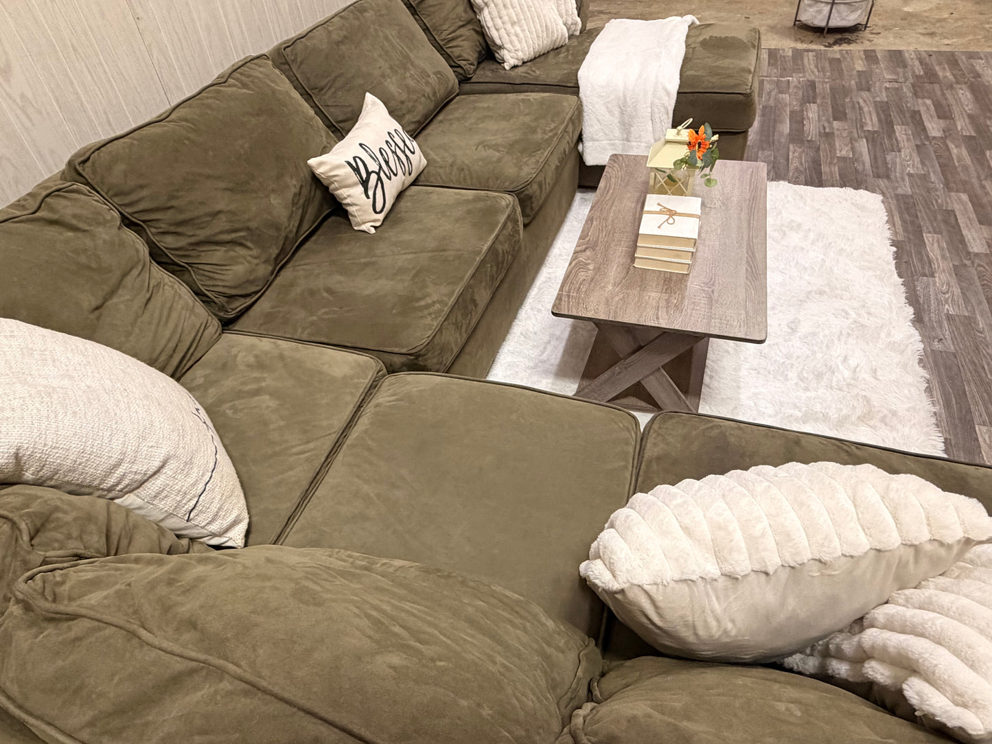 Large Olive Green Sectional Couch