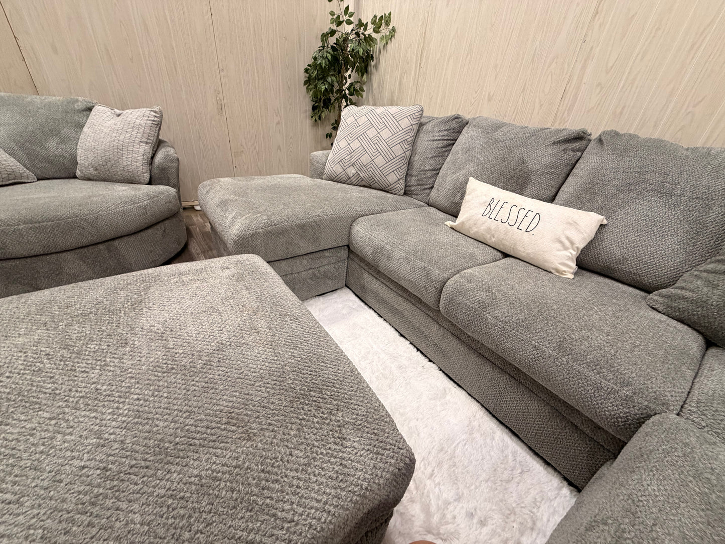 Large Ashley Furniture Sectional, Ottoman, Swivel Chair (Like New)