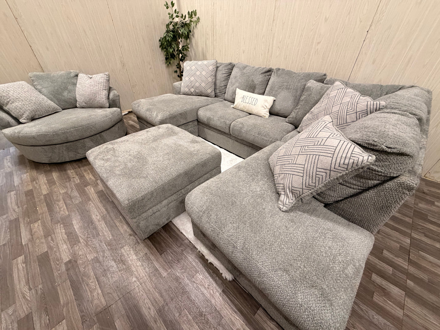 Large Ashley Furniture Sectional, Ottoman, Swivel Chair (Like New)