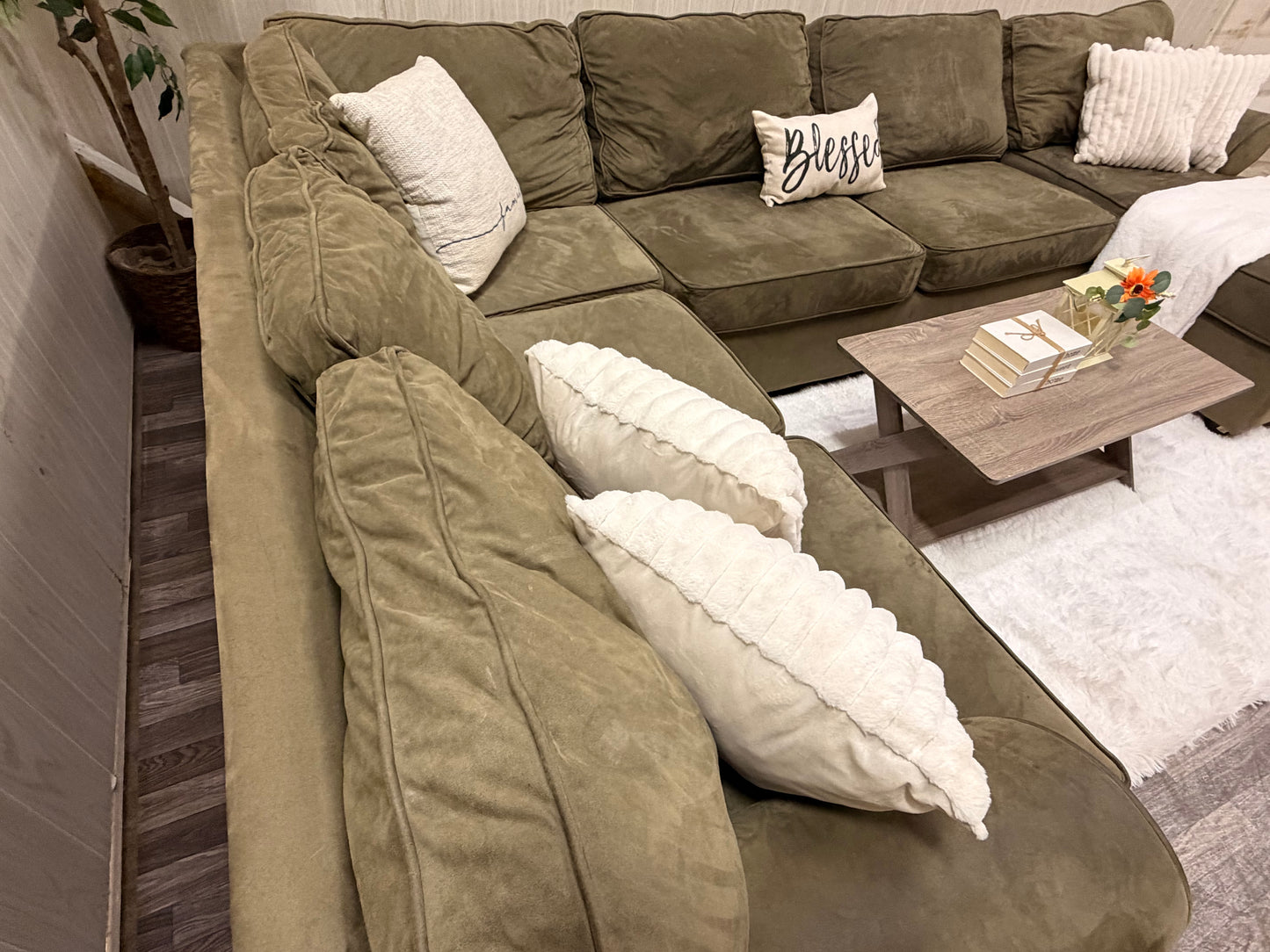 Large Olive Green Sectional Couch