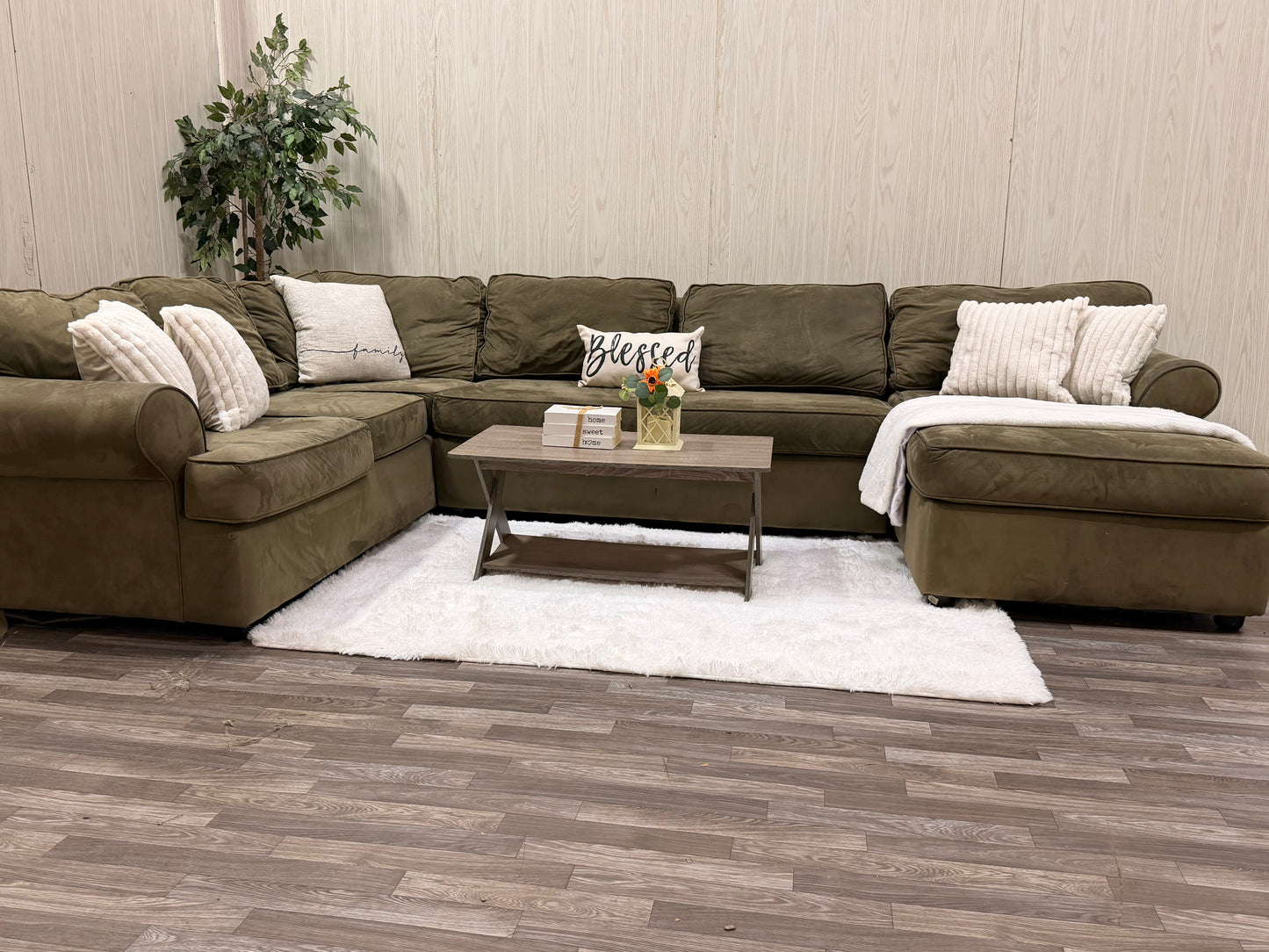 Large Olive Green Sectional Couch