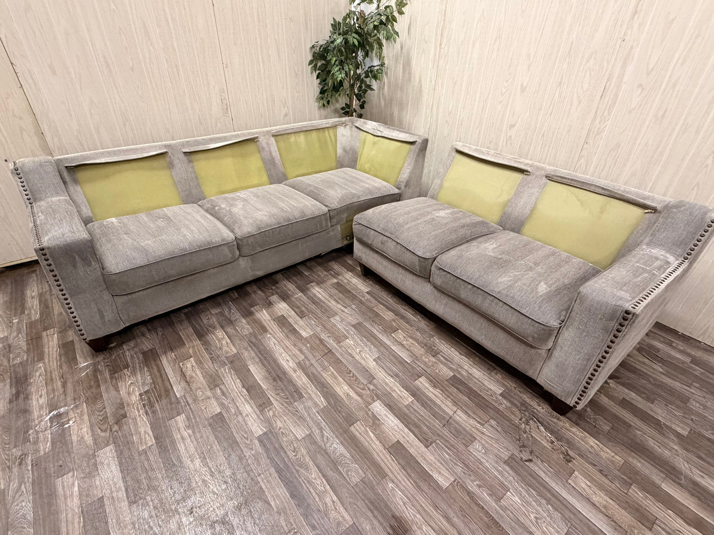 Gray Sectional w/ Nailhead Trim