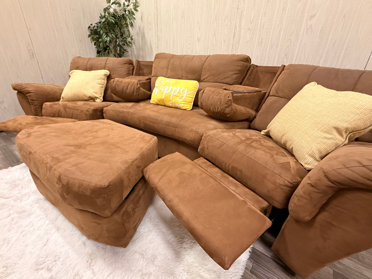Brown 3-piece Reclining Sectional w/ Storage Ottoman