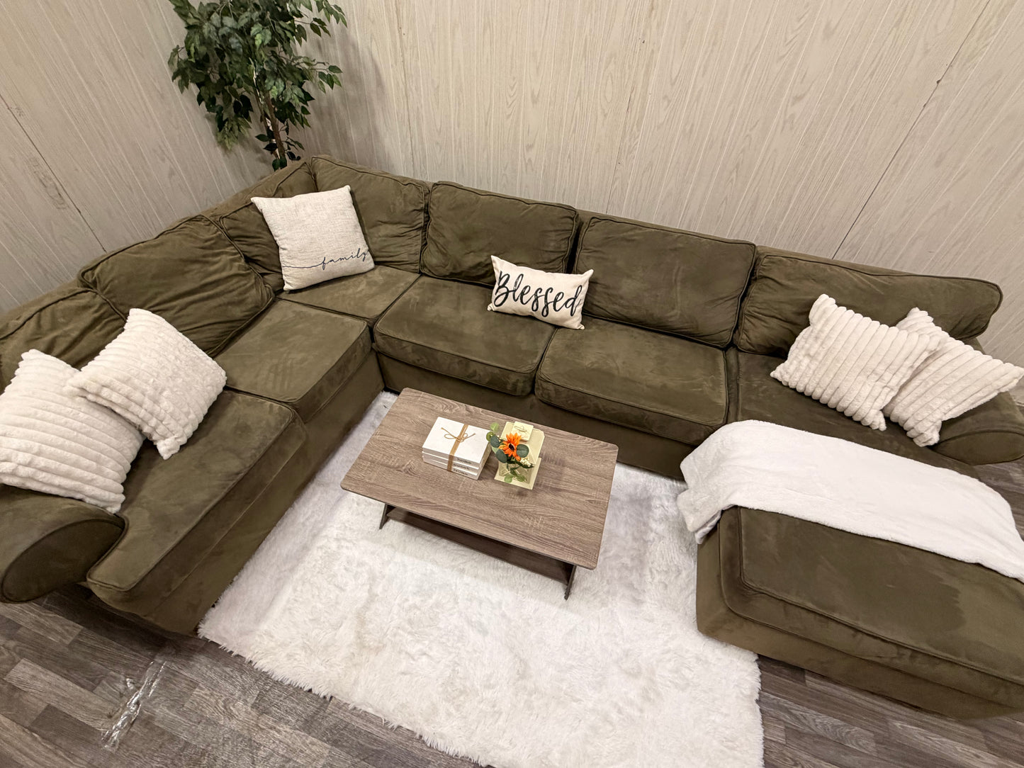 Large Olive Green Sectional Couch