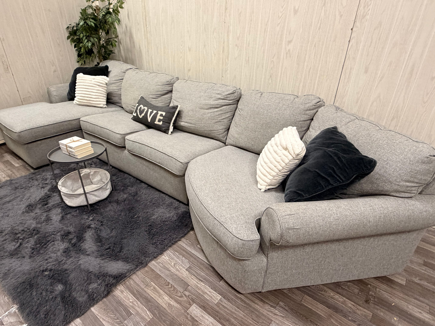 3-Piece Gray Sectional w/ Chaise & Cuddler