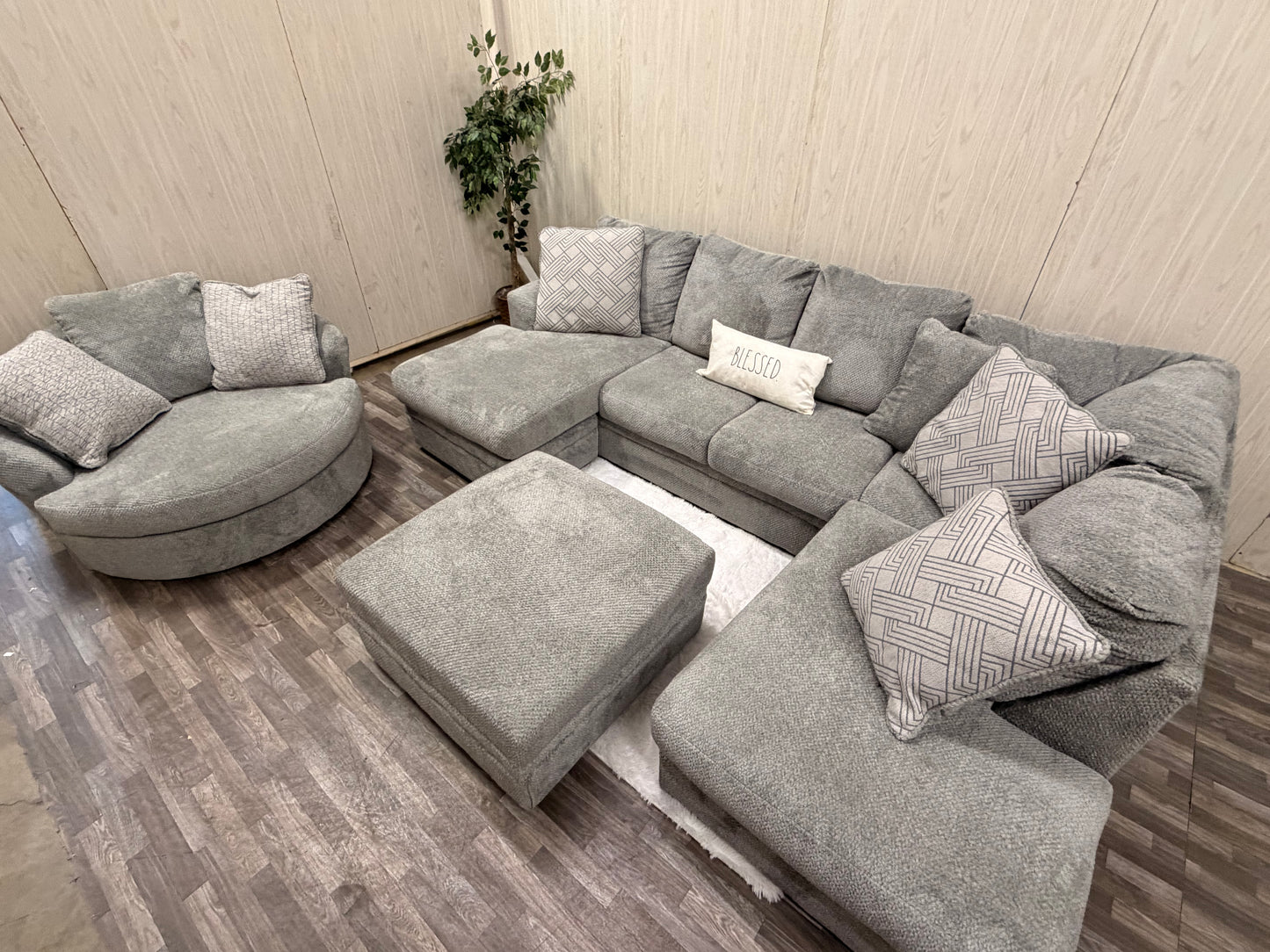 Large Ashley Furniture Sectional, Ottoman, Swivel Chair (Like New)