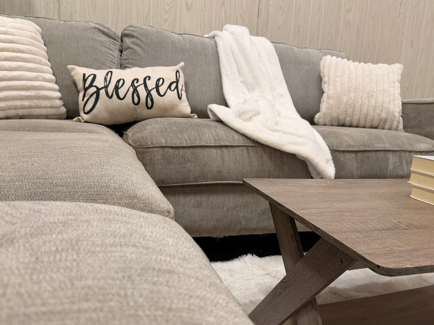 Gray Sectional w/ Nailhead Trim