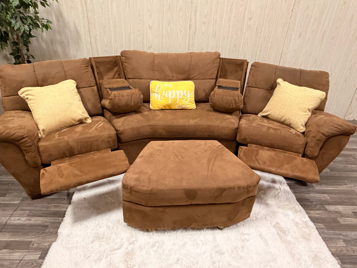 Brown 3-piece Reclining Sectional w/ Storage Ottoman