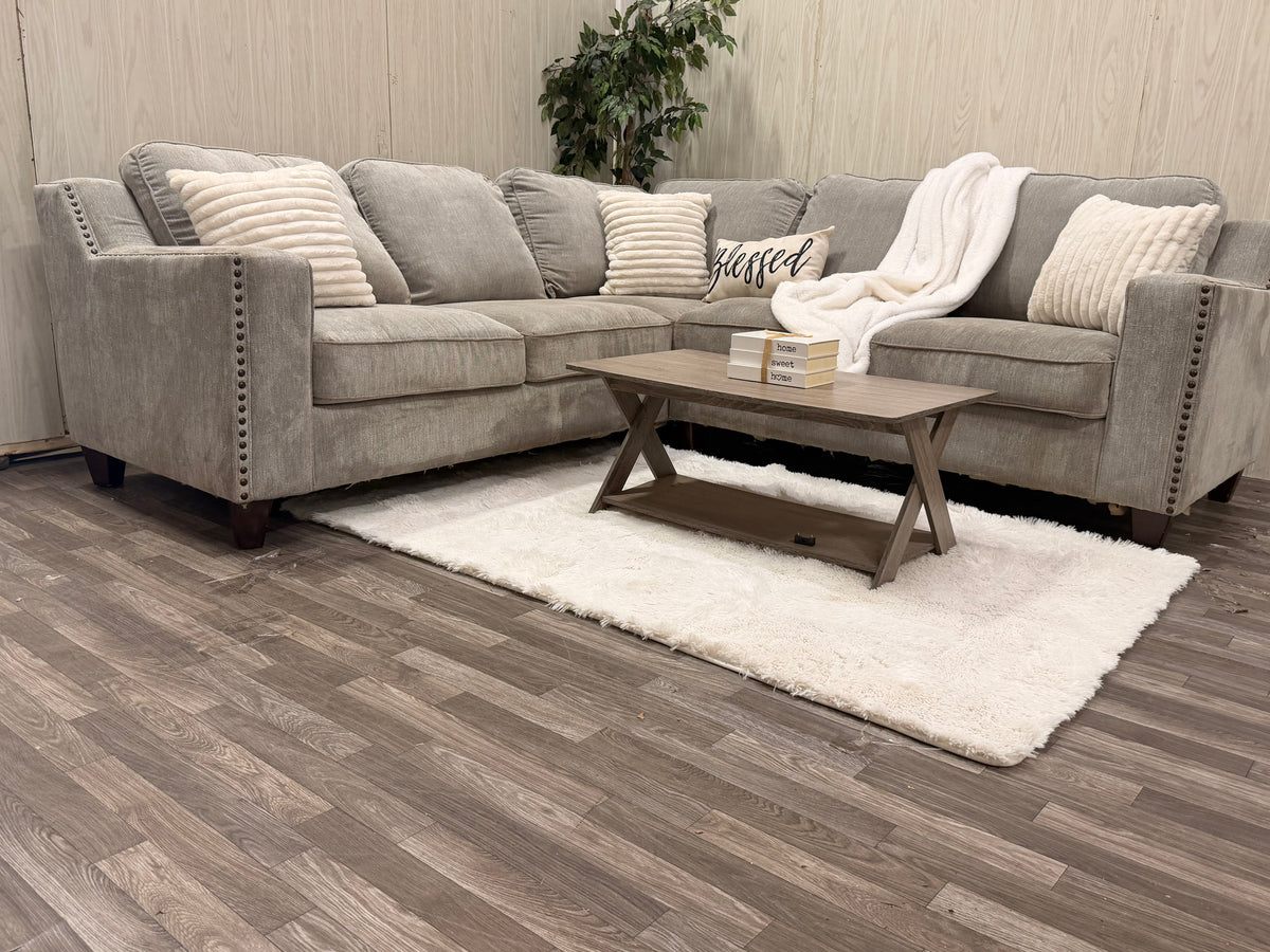 Gray Sectional w/ Nailhead Trim