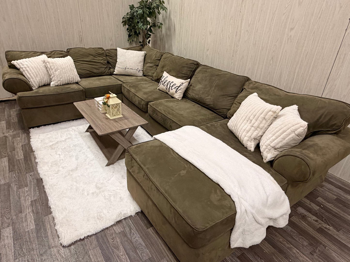 Large Olive Green Sectional Couch