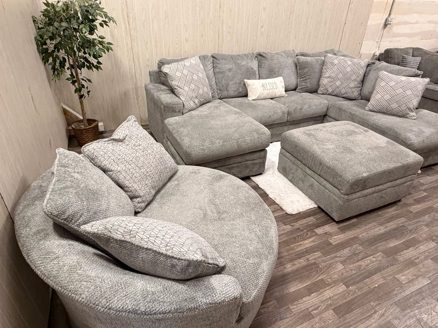 Large Ashley Furniture Sectional, Ottoman, Swivel Chair (Like New)