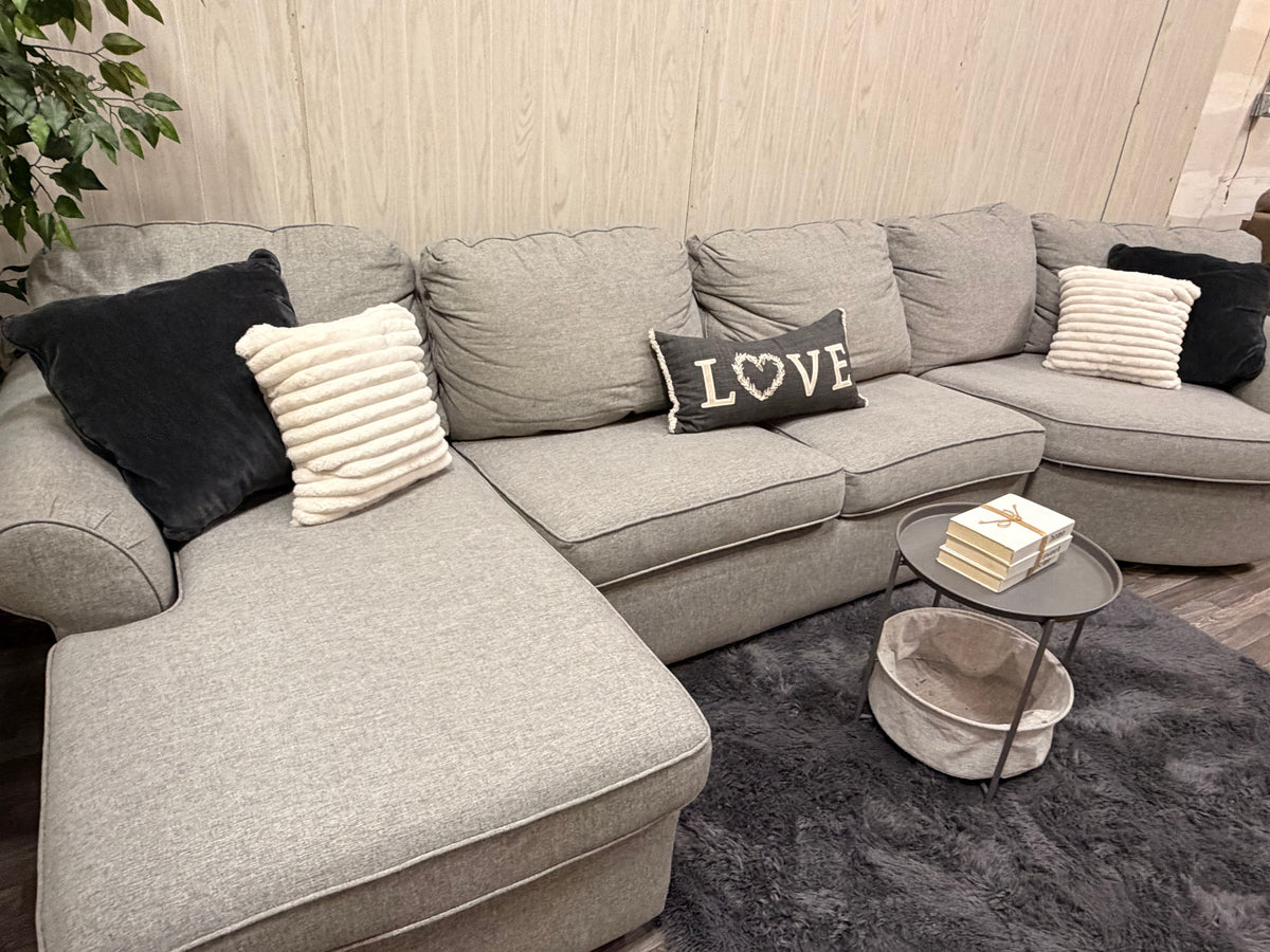 3-Piece Gray Sectional w/ Chaise & Cuddler