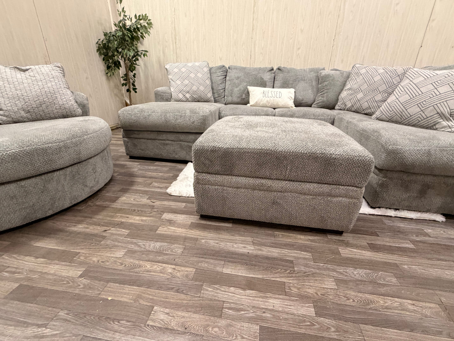 Large Ashley Furniture Sectional, Ottoman, Swivel Chair (Like New)